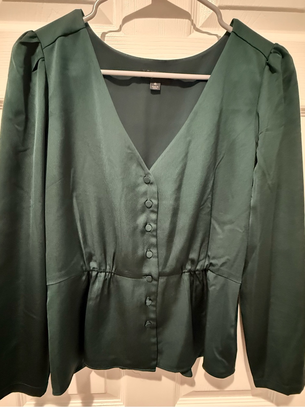 J. Crew Deep Green V-Neck Button Front Blouse